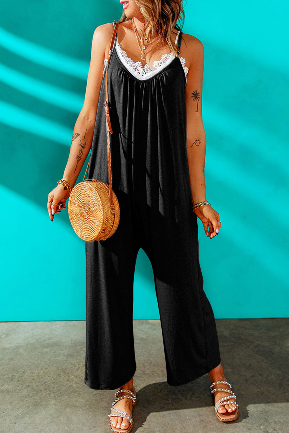 Full Size Spaghetti Strap Wide Leg Jumpsuit